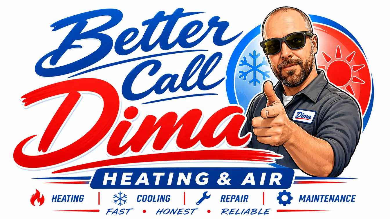 Better Call Dima Heating and Air illustrated logo
